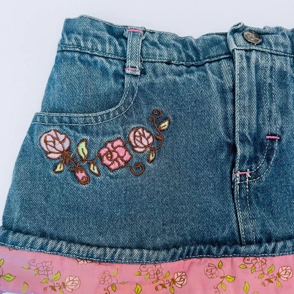 Disney Princess Girls Denim Skort Size 5 Embroidered Floral - Picture 3 of 7